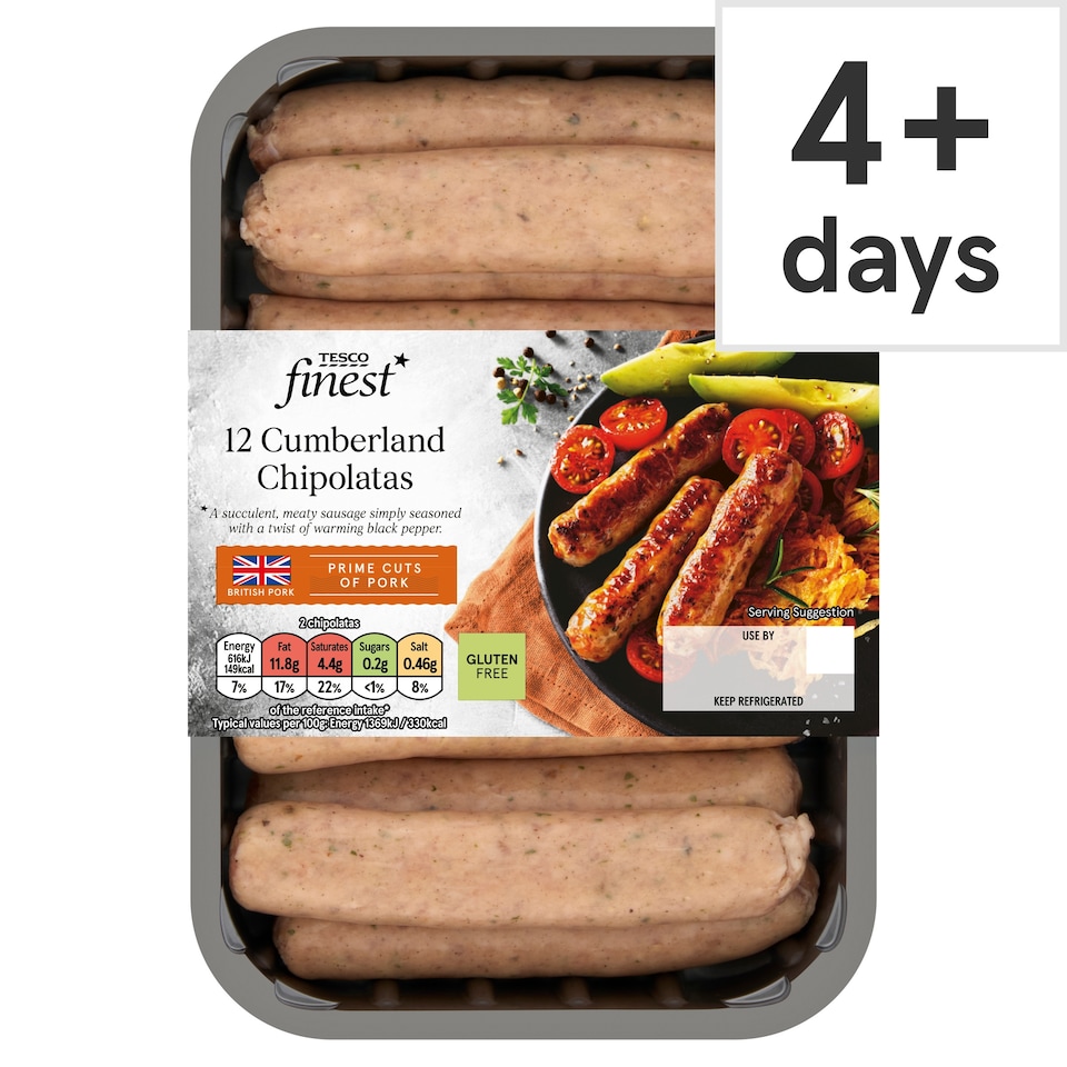 Tesco Finest 12 Cumberland Chipolatas 375G