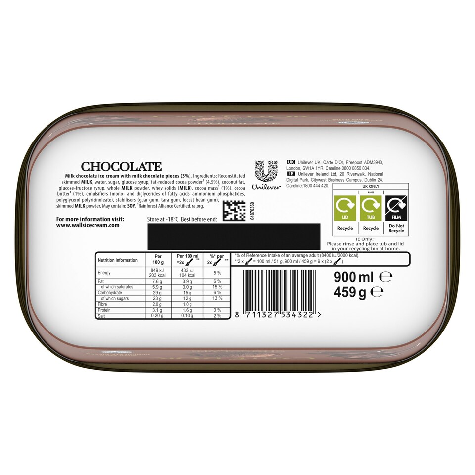 image 1 of Carte D'or Indulgent Chocolate Ice Cream Tub 900ml
