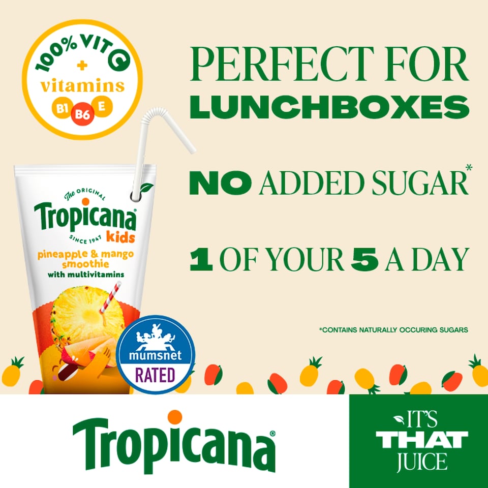 image 1 of Tropicana Kids Smoothies - Pineapple & Mango 4 x 150ml