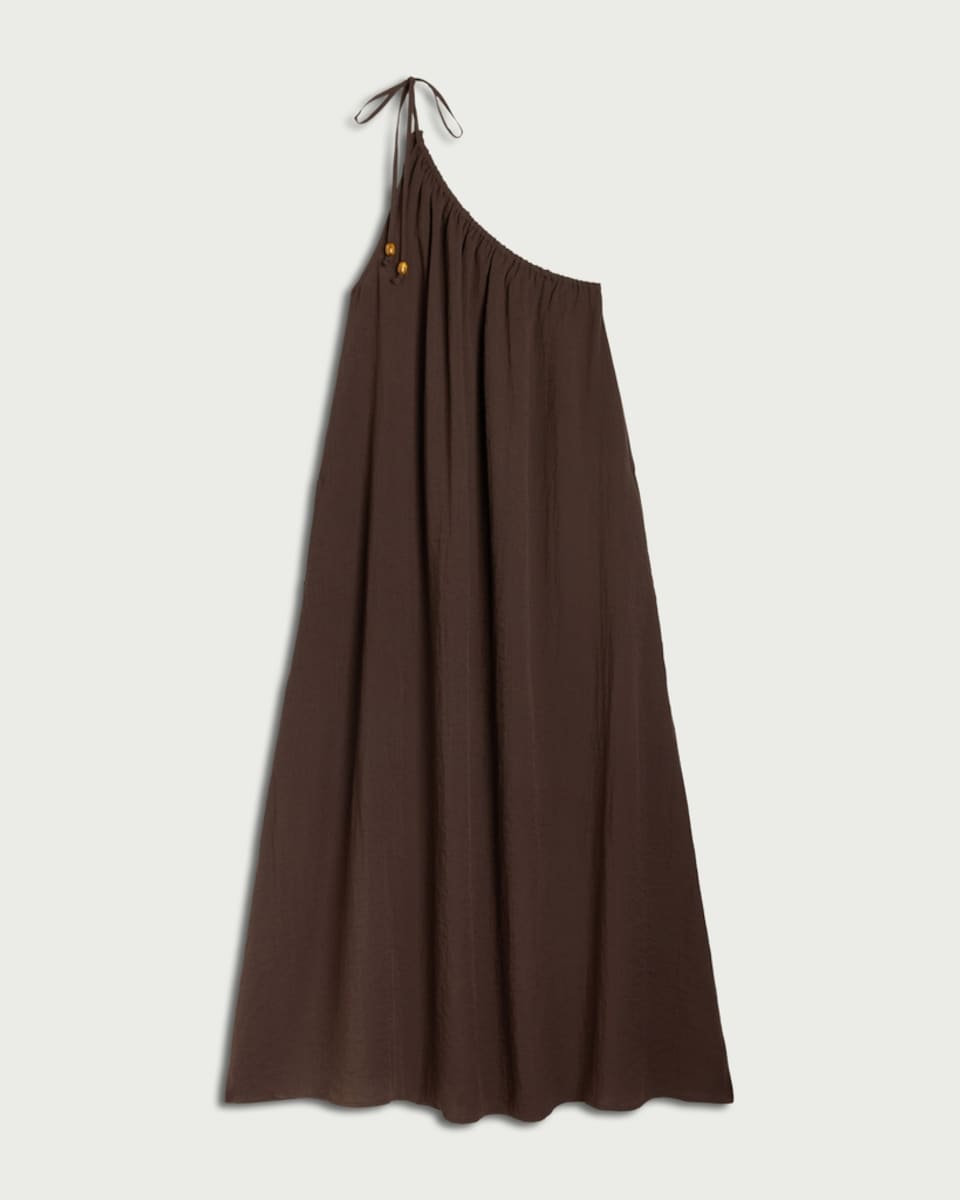 image 1 of F&F One Shoulder Maxi Dress in Brown