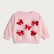 F&F Girls Cotton Rich Candy Cane Bow Sweatshirt in Pink