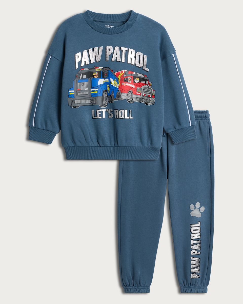 image 1 of Paw Patrol Let's Roll Cotton Rich Sweatshirt and Joggers Set in Blue