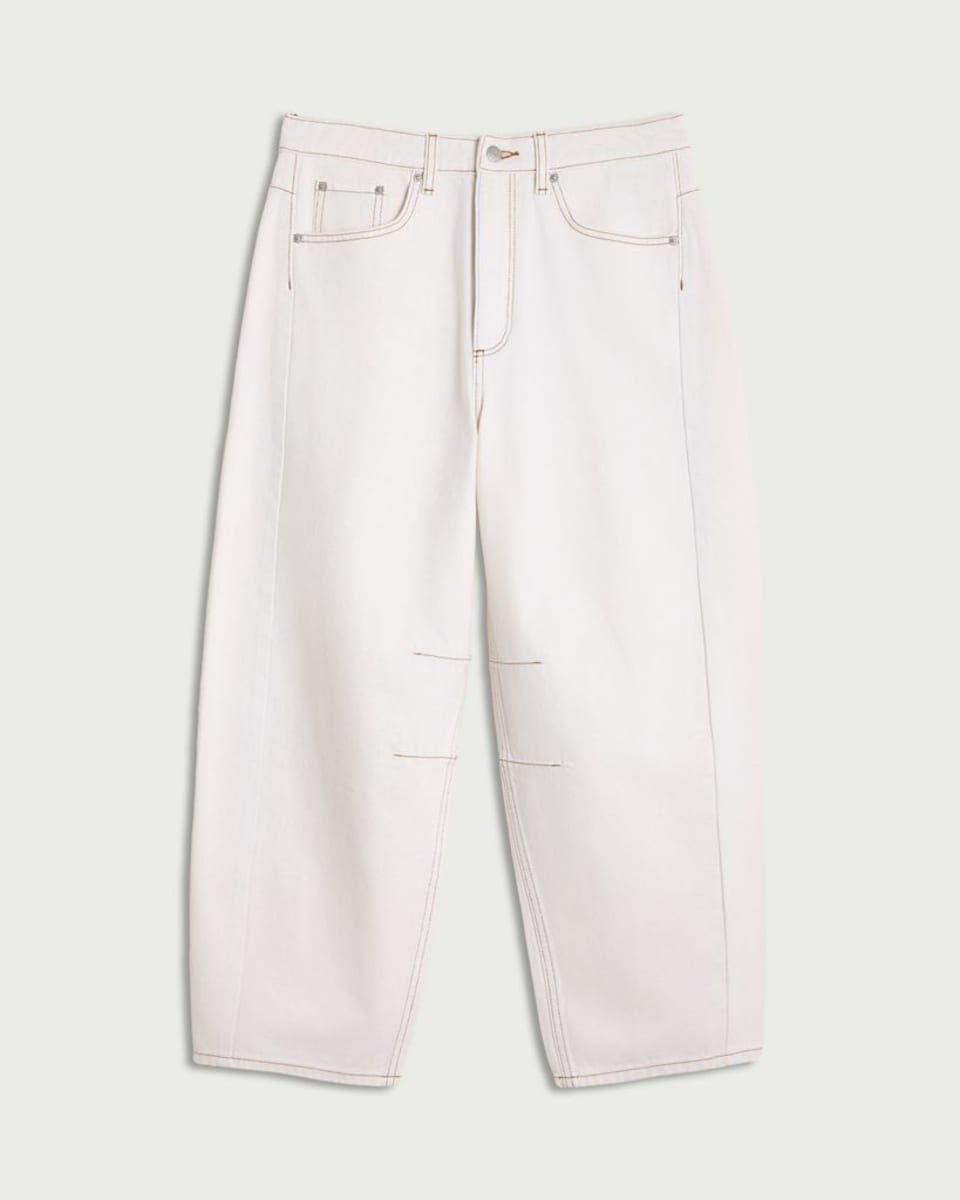 image 1 of F&F High Rise Barrel Leg Jeans in Ecru