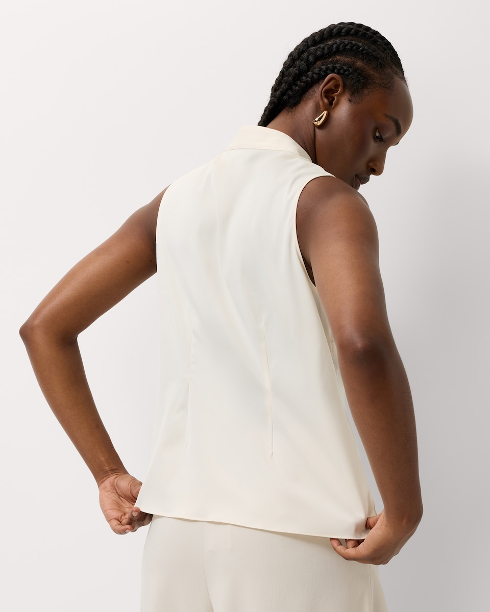 image 1 of F&F Satin Stand Collar Blouse in Cream