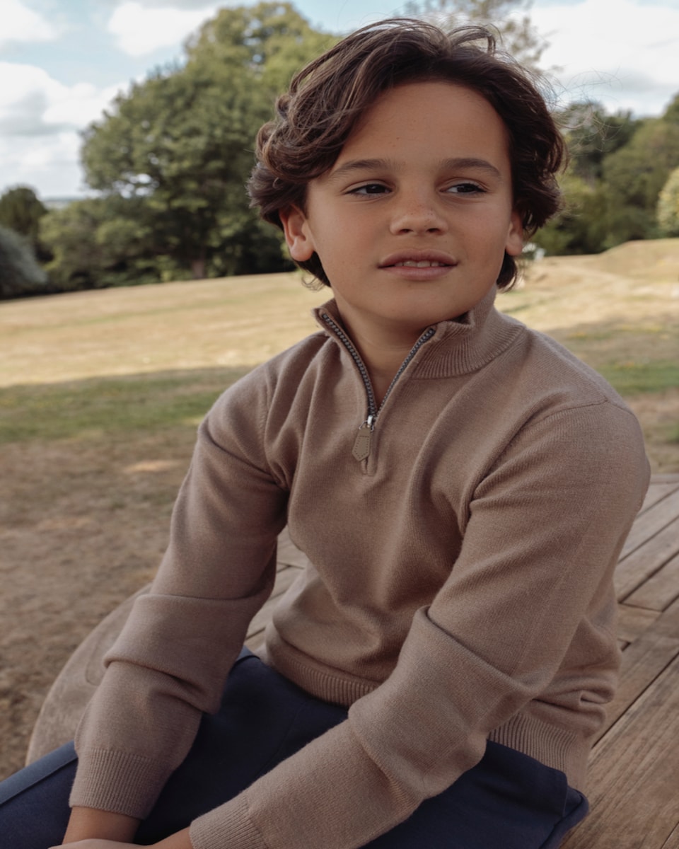 image 1 of F&F x Samantha Faiers Knitted Half Zip Jumper in Med Nude