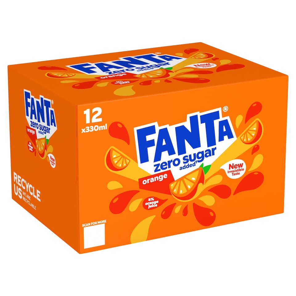 Fanta Orange Zero Soft Drink 12 x 330ml