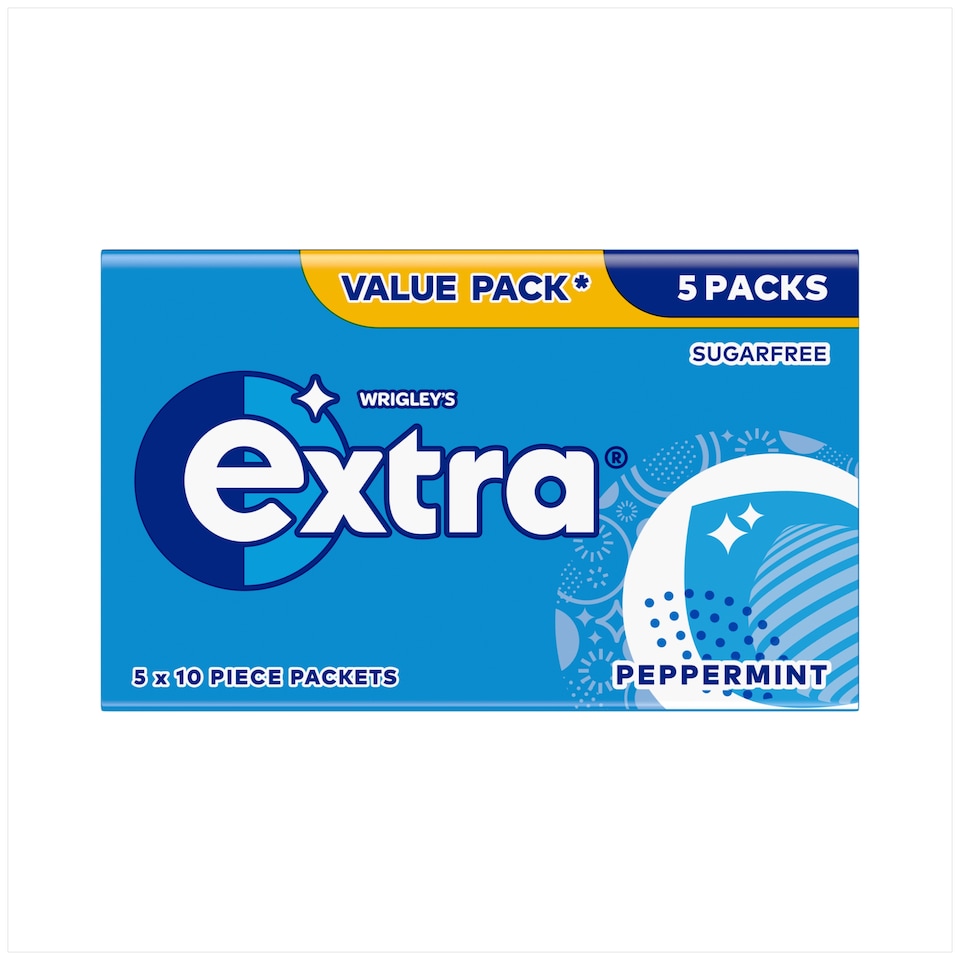 Wrigley's Extra Peppermint Sugarfree Chewing Gum 5 x 10 Pieces 70g 