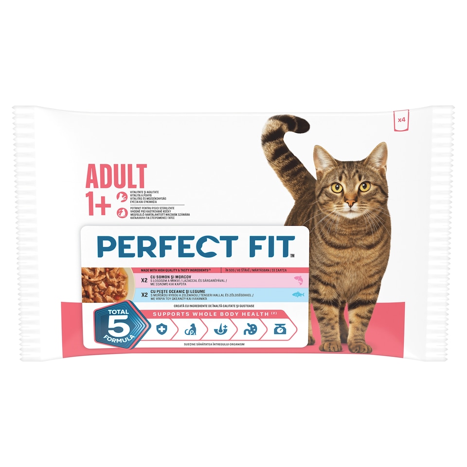 Perfect Fit Adult 1+ Complete Wet Food for Adult Cats in Juice 4 x 85g (340g)