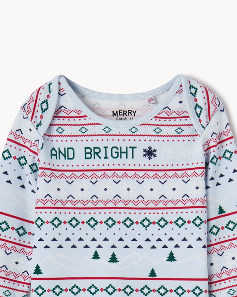 image 1 of Christmas Baby Pure Cotton Fair Isle Matching Family Christmas Pyjama Set in Blue