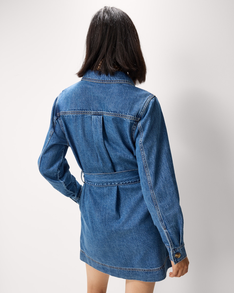 image 1 of F&F Pure Cotton Denim Belted Mini Dress in Blue