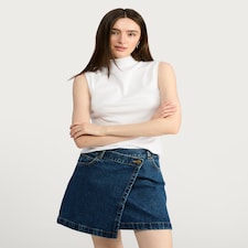 F&F Cotton Modal Blend High Neck Sleeveless Top in White
