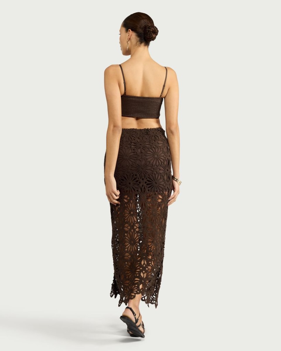 image 1 of F&F Floral Crochet Look Co-ord Beach Skirt in Brown