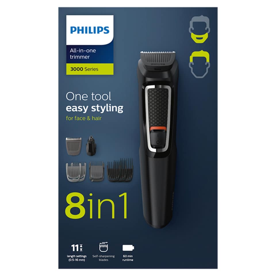 Philips Series 3000 Multigroom, 8-in-1, Trimmer for Face and Body-MG3730/13