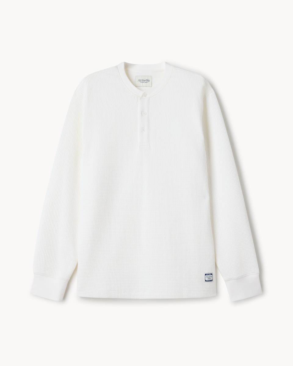 image 1 of RDA Cotton Blend Waffle Textured Henley Top in Cream