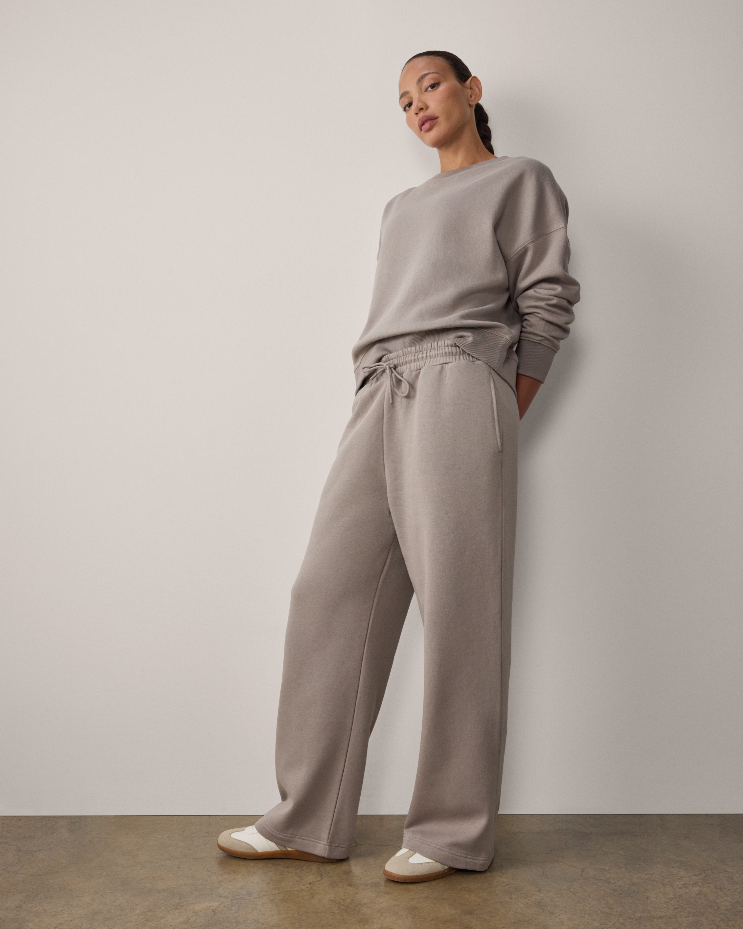 F&F Cotton Rich Wide Leg Co-ord Joggers in Mink