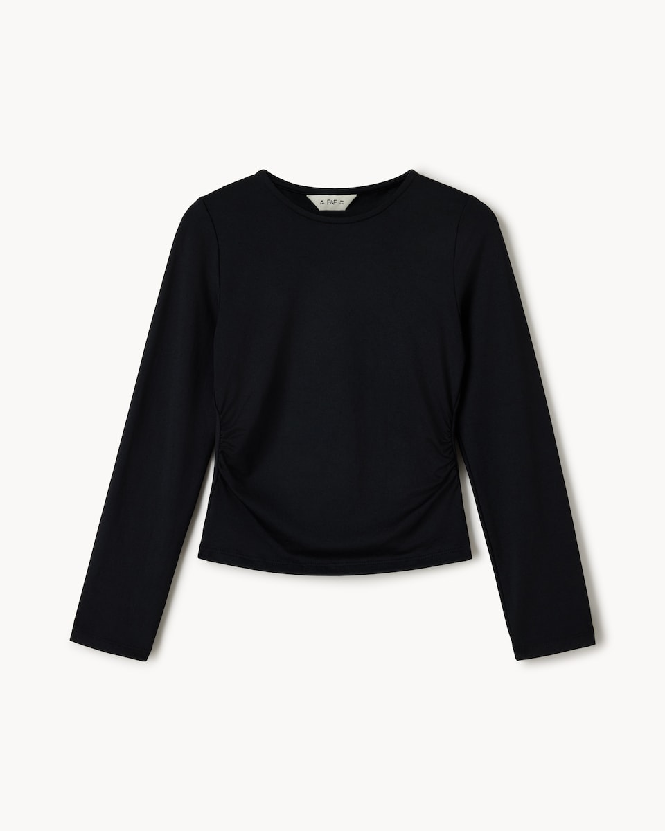 image 1 of F&F Girls Slinky Ruched Side Top in Black