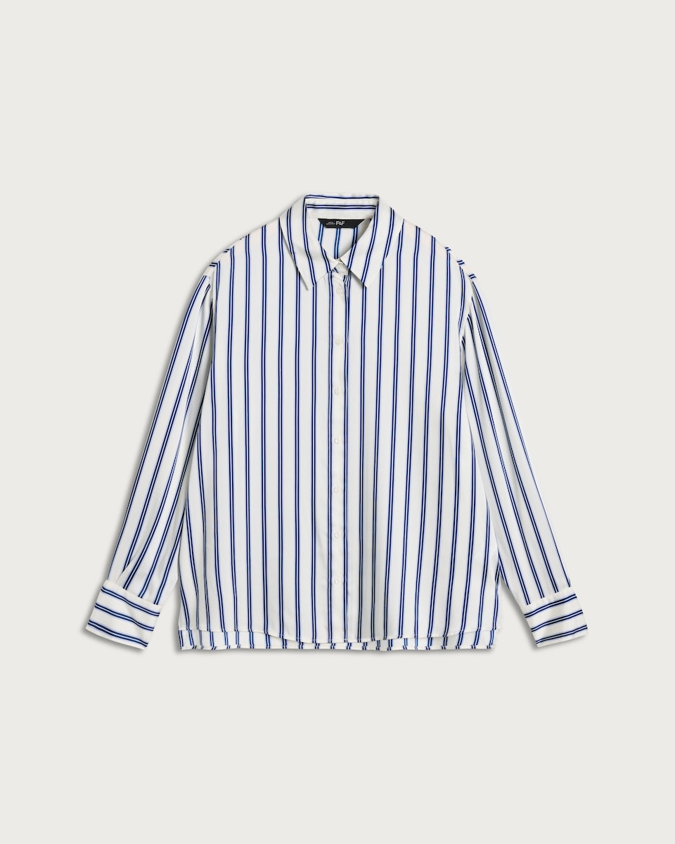 F&F Satin Stripe Print Button Up Shirt in Cream