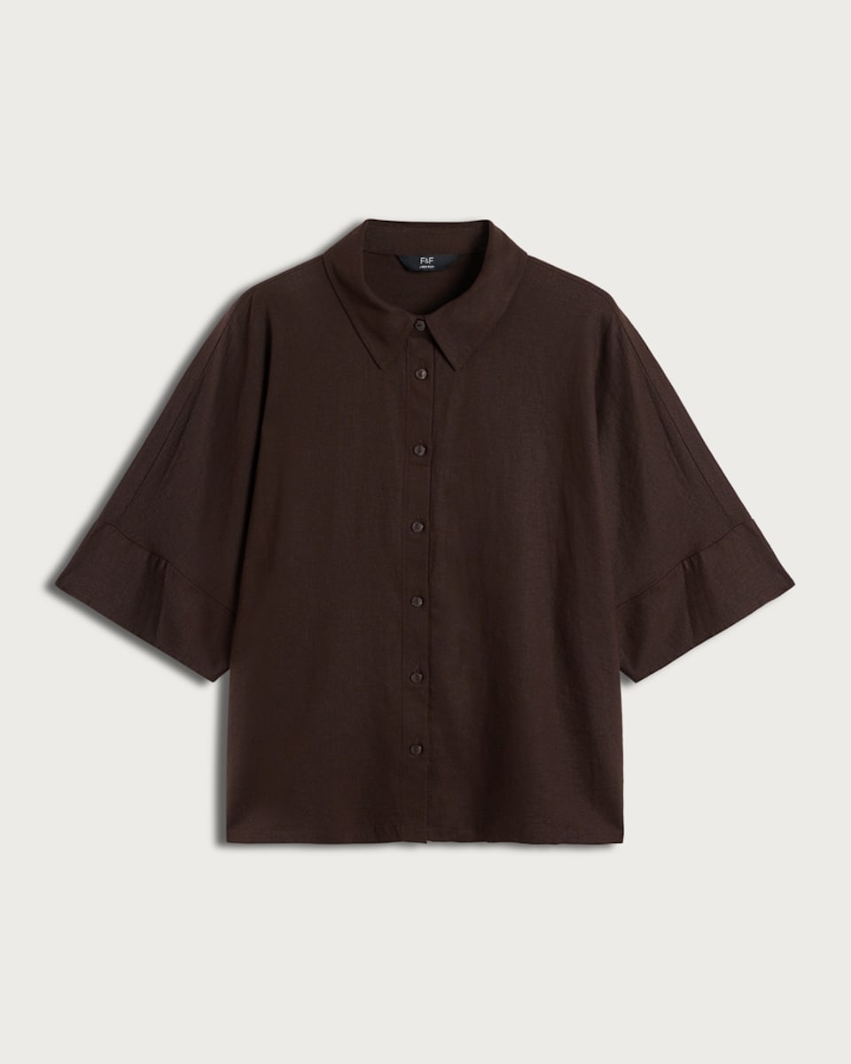 image 1 of F&F Linen Rich Button Up Shirt in Brown