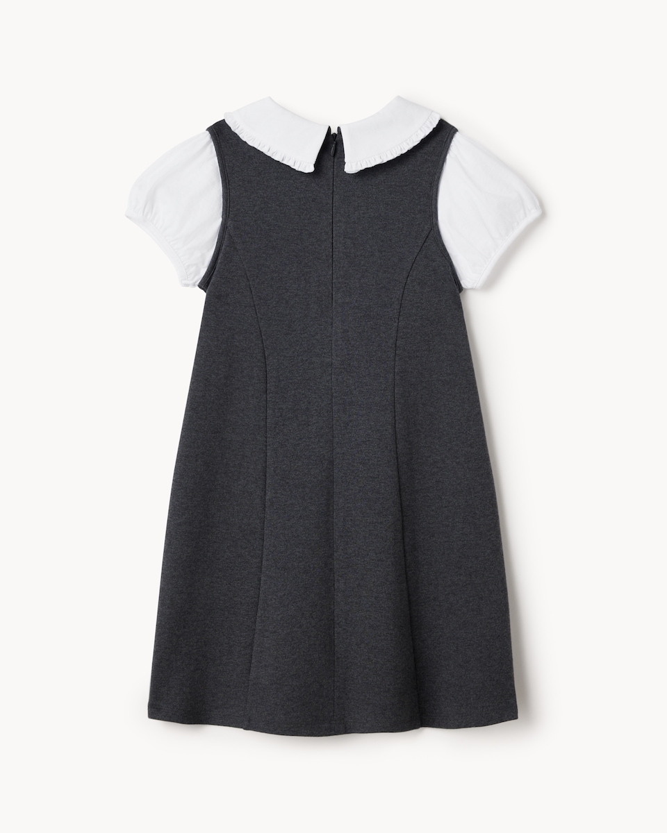 image 1 of F&F School Girls Cotton Rich 2 in 1 Pinafore Dress in Grey