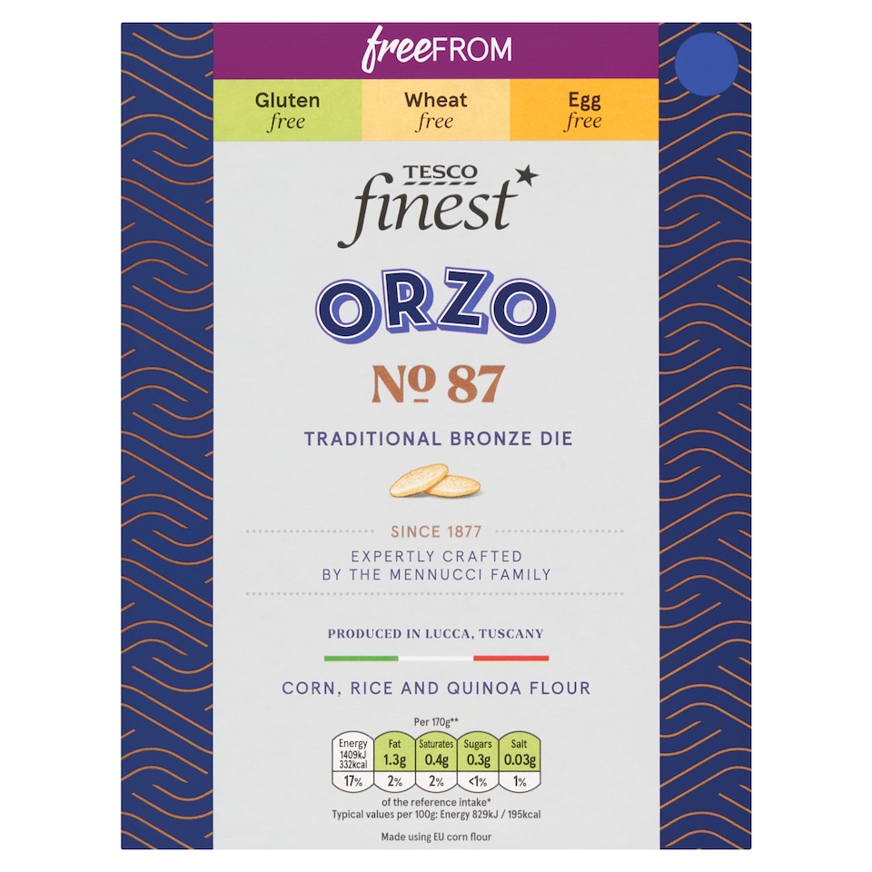 Tesco Finest Free From Orzo gluténmentes, tojásmentes, rizsszem alakú száraztészta 500 g