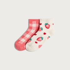 F&F 2-Pack Strawberry and Gingham Cosy Socks in Cream