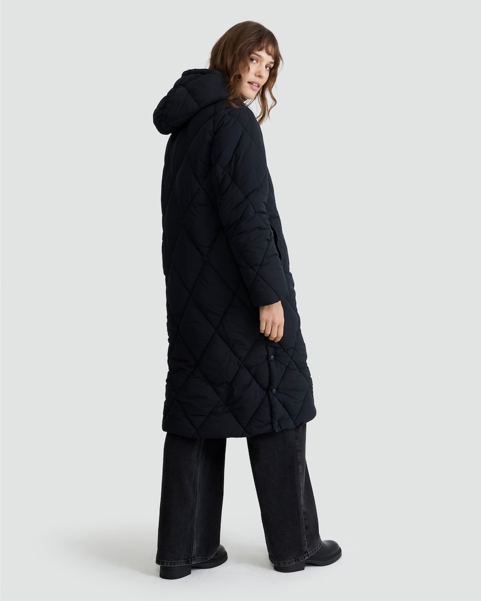 image 1 of F&F Quilted Longline Shower Resistant Zip Up Coat in Black