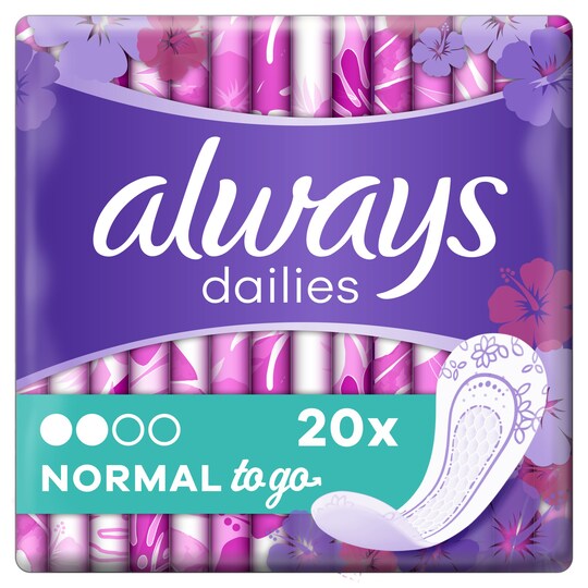 Always Dailies Singles To Go Panty Liners 20 Pack Tesco Groceries