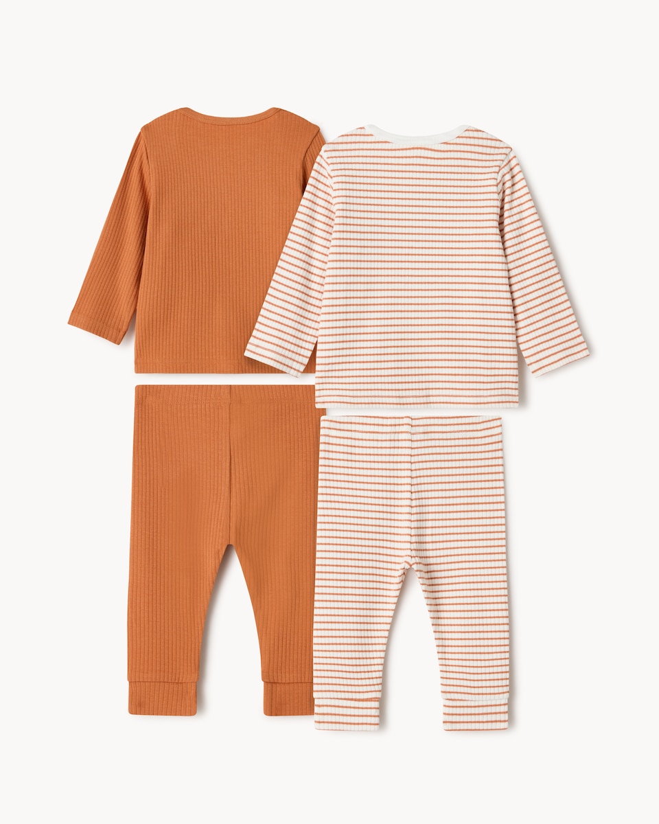 image 1 of F&F Baby 2-Pack Cotton Rich Pumpkin Pyjama Sets in Brick