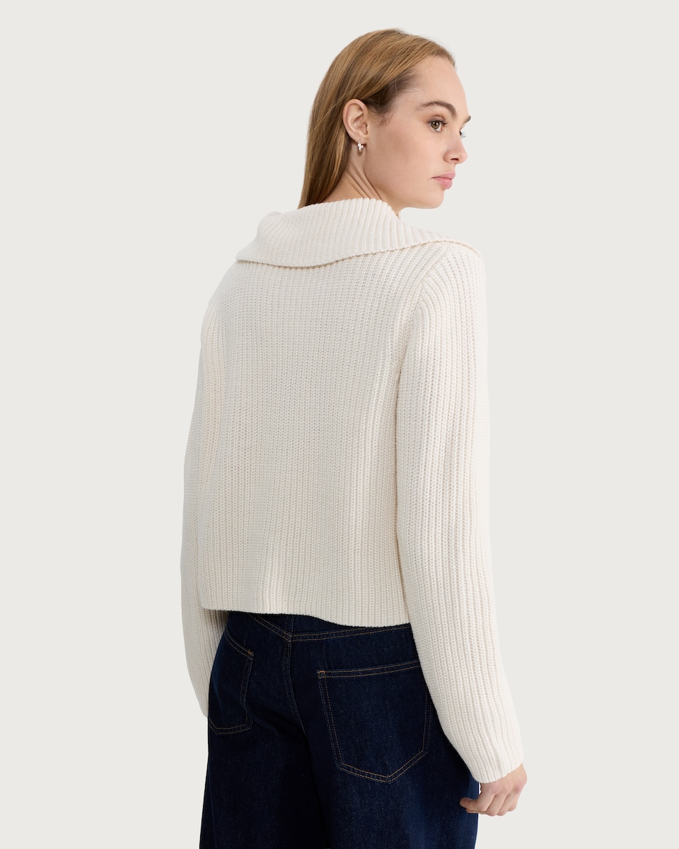 image 1 of F&F Ribbed Double Breasted Collared Cardigan in Cream