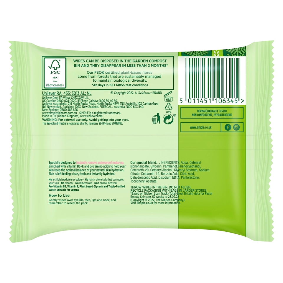 image 1 of Simple Kind To Skin Cleansing Face Wipes 7 Pack
