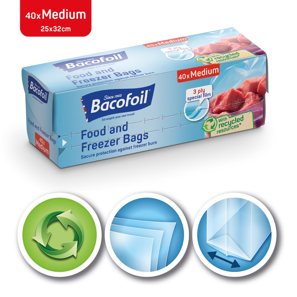 image 1 of Bacofoil Freezer Bags Medium 40 Pack
