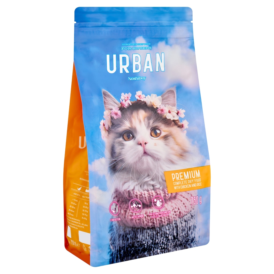 NashiDay Urban teljes értékű száraz állateledel kismacskáknak csirkével és rizzsel 750 g  1. kép