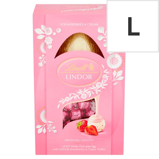 Lindt White Chocolate Egg With Strawberry And Cream Truffels 260G