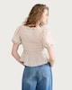 image 3 of F&F Shirred Peplum Puff Sleeved Blouse in Neutral