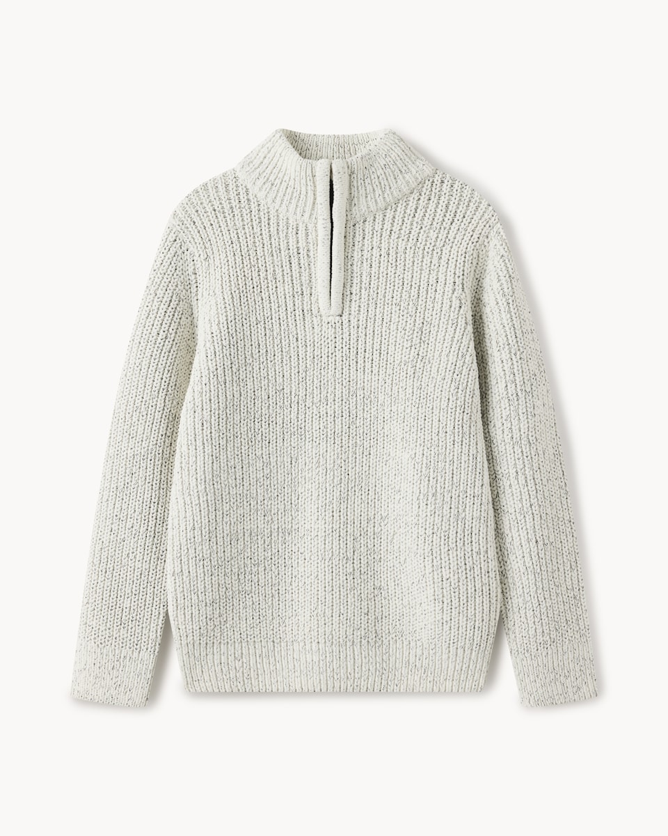 image 1 of F&F Boys Chenille Knitted Quarter Zip Jumper in White