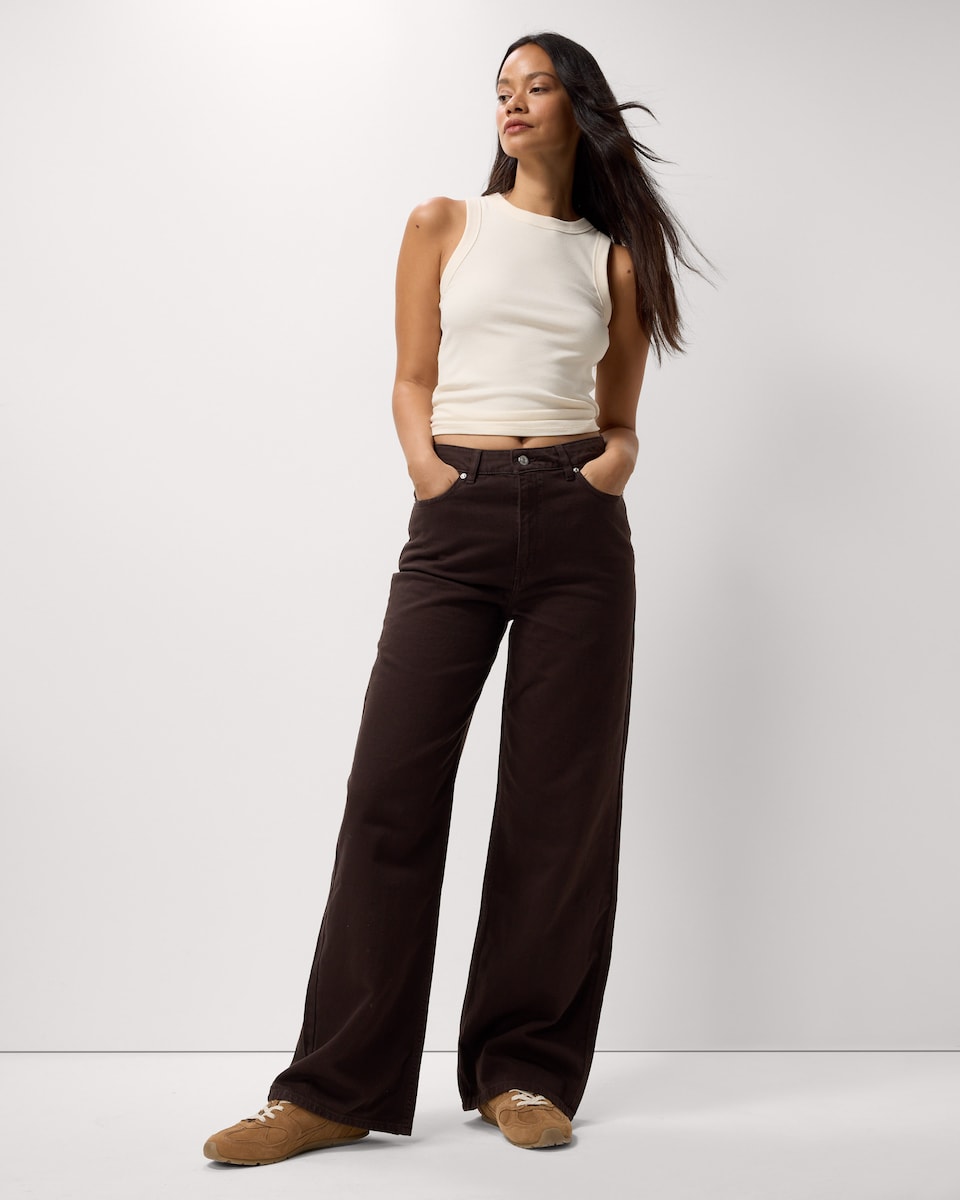 image 1 of F&F High Rise Wide Leg Jeans in Brown