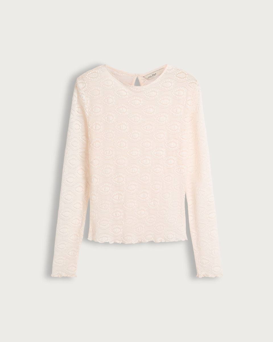 image 1 of F&F Textured Patterned Long Sleeved Top with Cotton in Cream