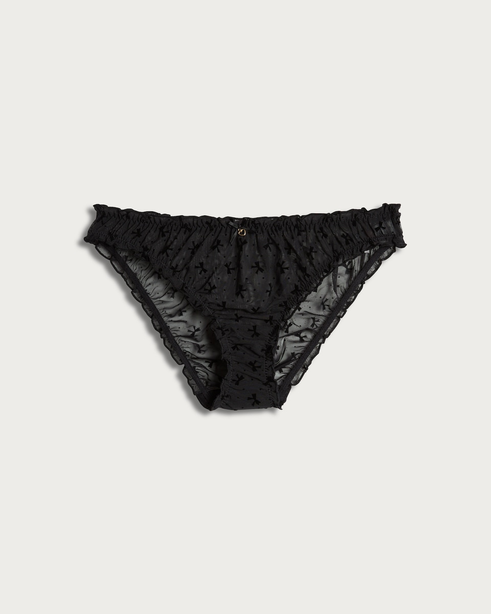 image 1 of F&F Mesh Bow Pattern Brazilian Knickers in Black