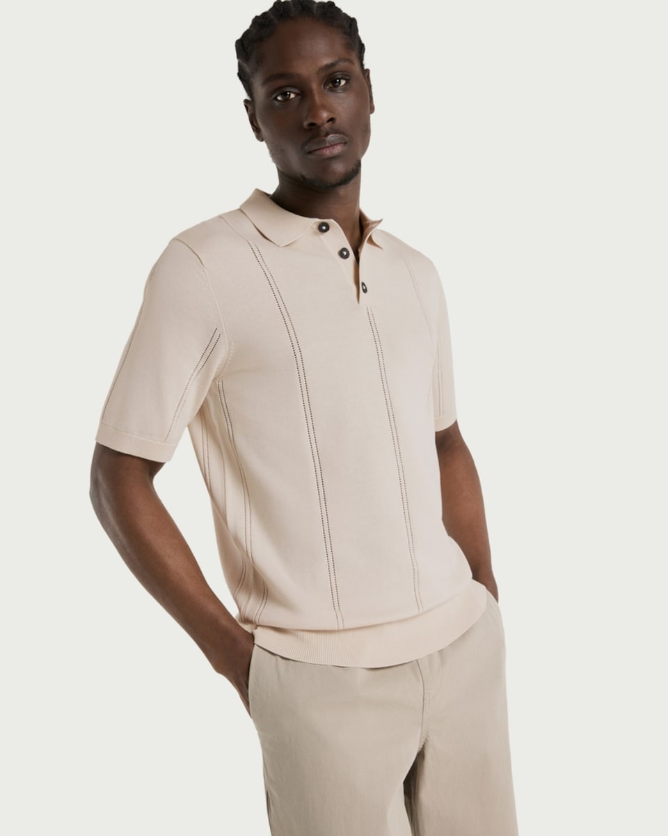 image 1 of F&F Pure Cotton Textured Polo Shirt in Cream