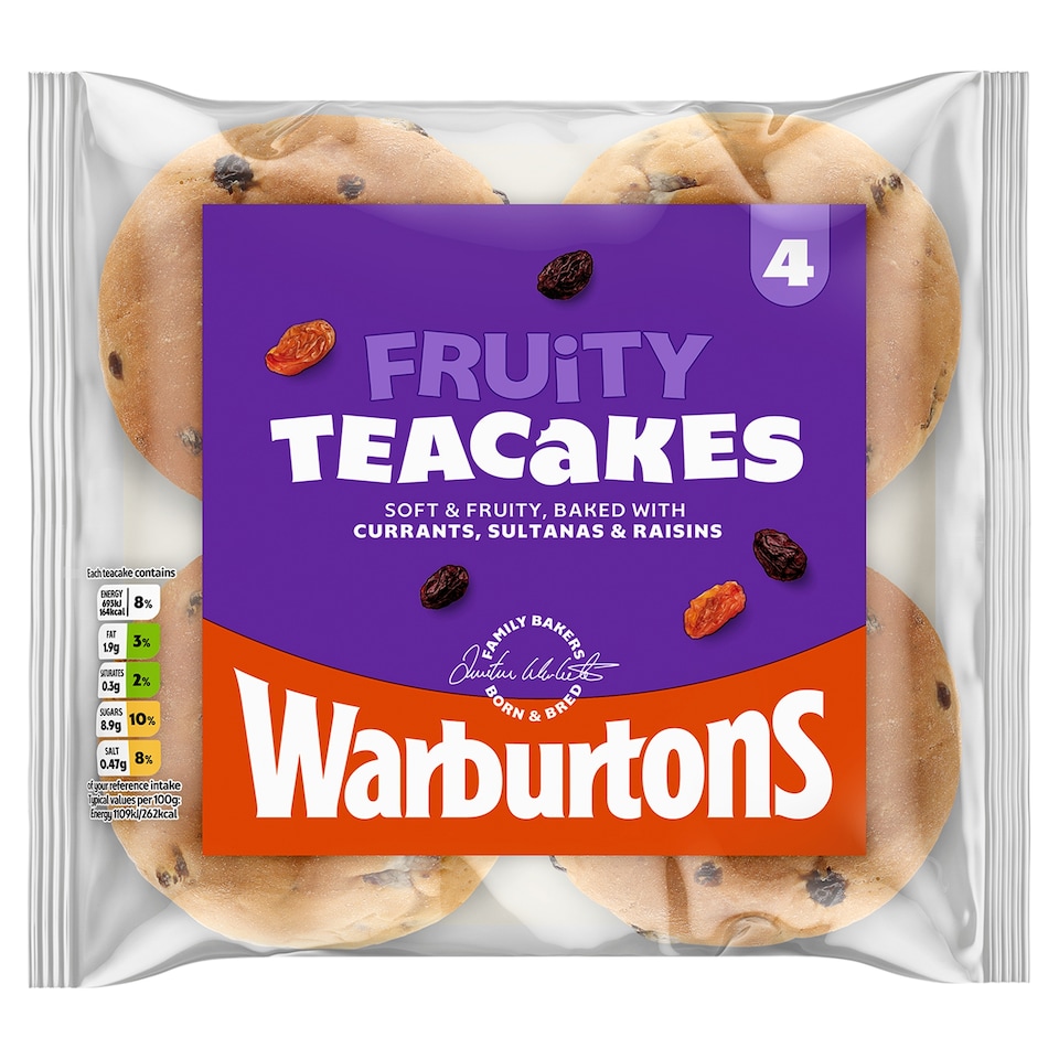 Warburtons Fruit Teacakes 4 Pack