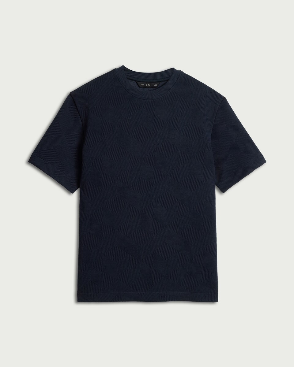 image 1 of F&F Textured Relaxed Fit T-Shirt in Navy