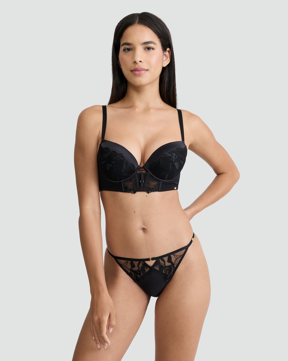 image 1 of F&F Floral Lace Detail Tanga Knicker in Black