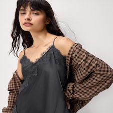 F&F Satin Lace Trim Asymmetric Hem Cami Top in Grey
