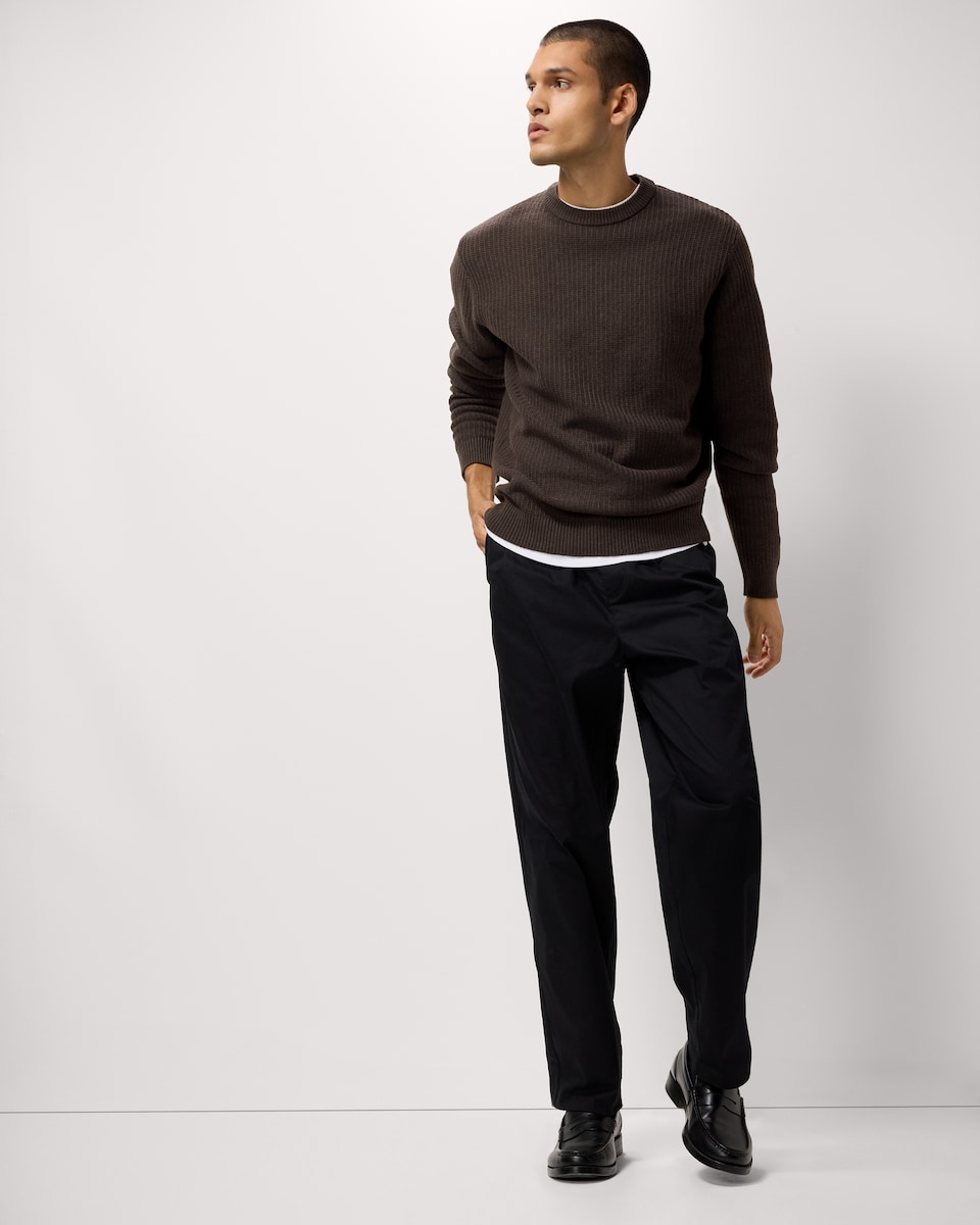image 1 of F&F Ladder Stitch Crew Neck Jumper in Brown