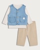 image 1 of F&F Baby 3-Piece Pure Cotton Denim Waistcoat, Top and Trousers Set in Blue