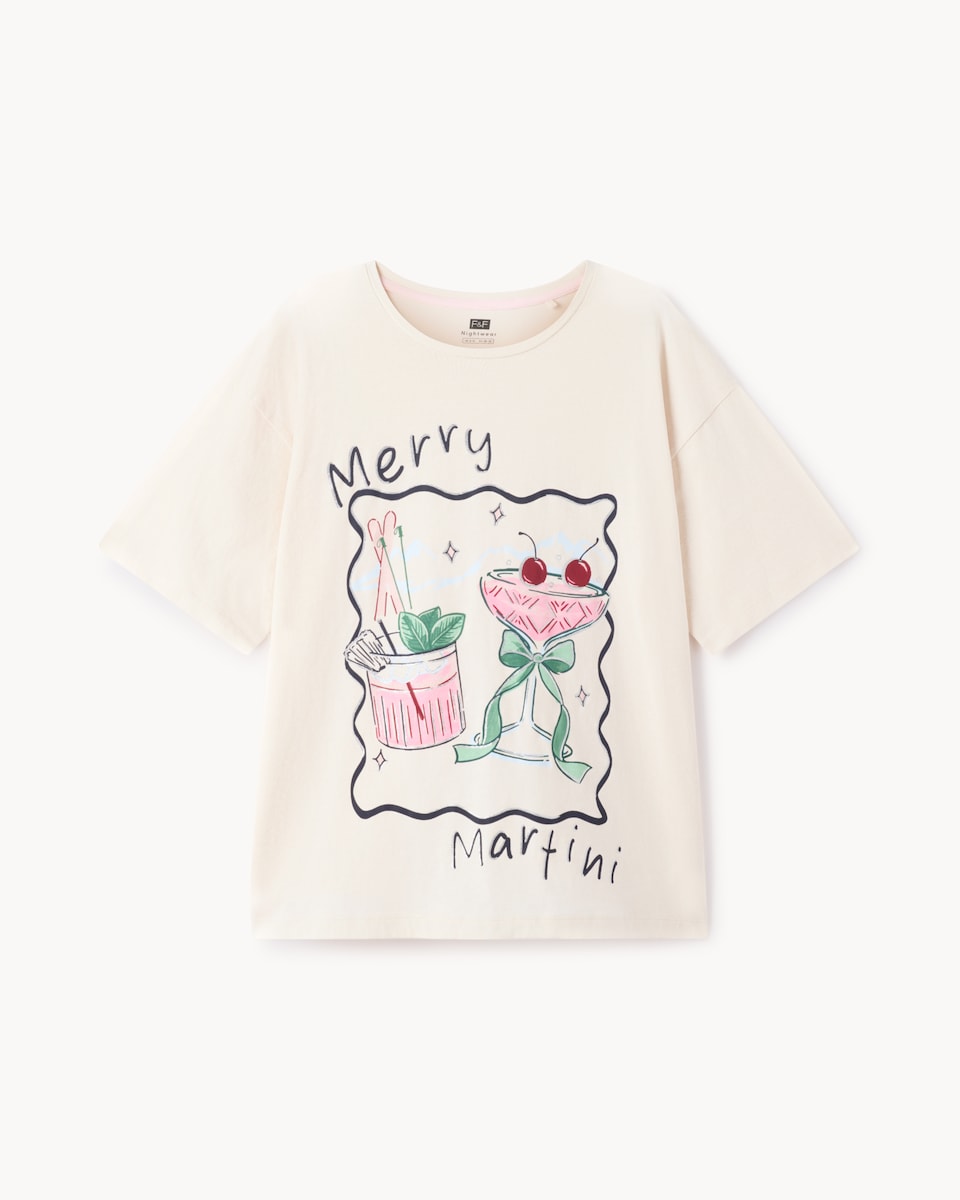 image 1 of F&F Pure Cotton Martini Pyjama Top in White