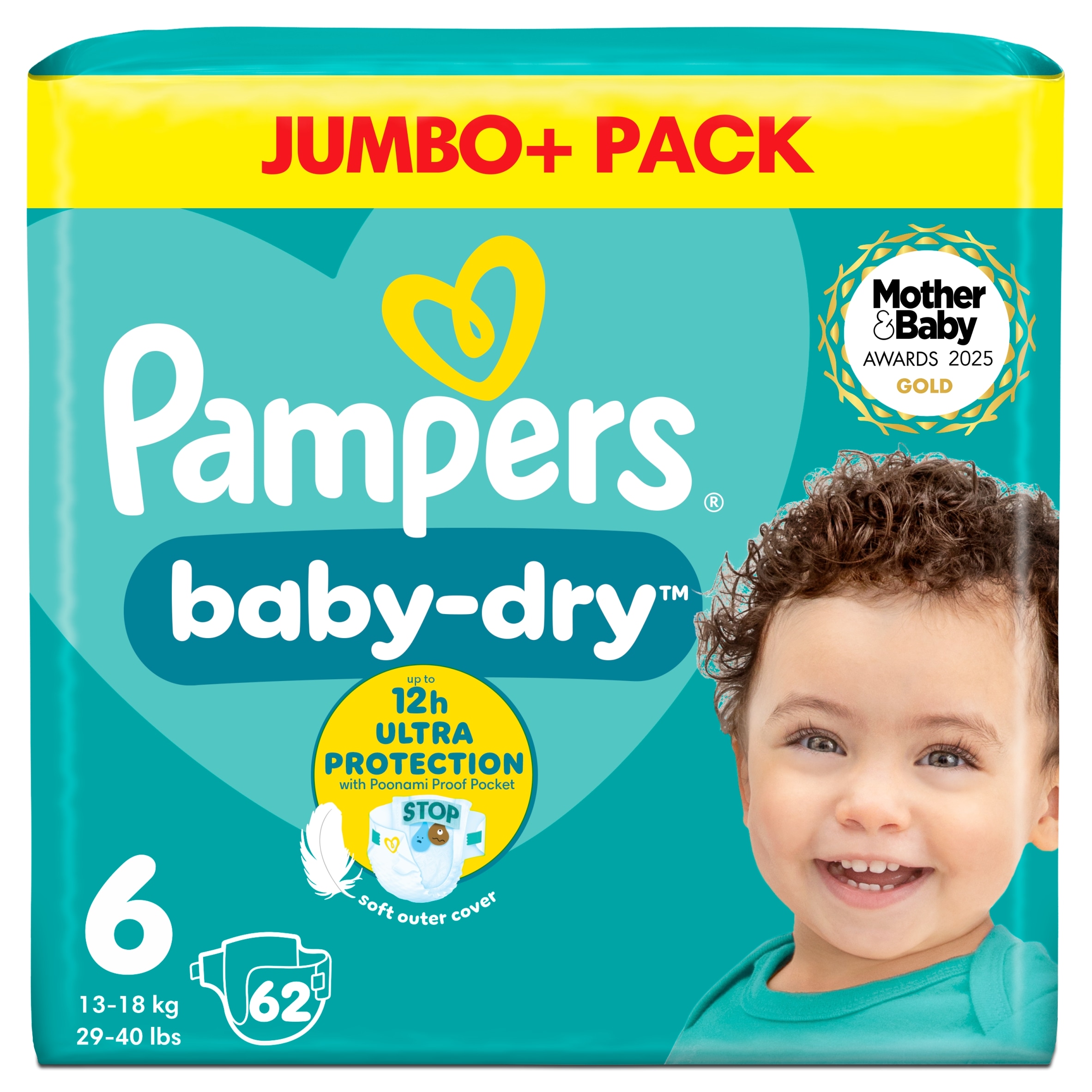 Pampers Baby Dry 6 Jumbo+ 62 Nappies