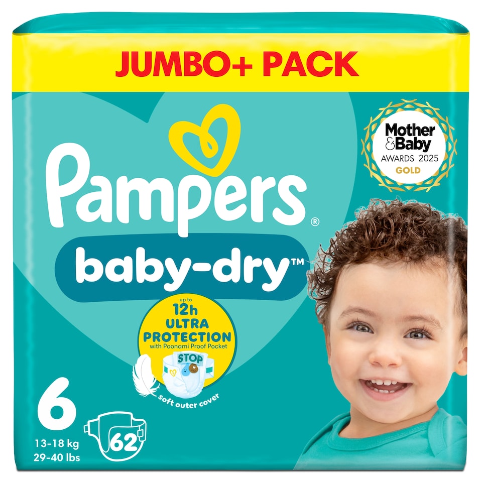 image 1 of Pampers Baby Dry 6 Jumbo+ 62 Nappies