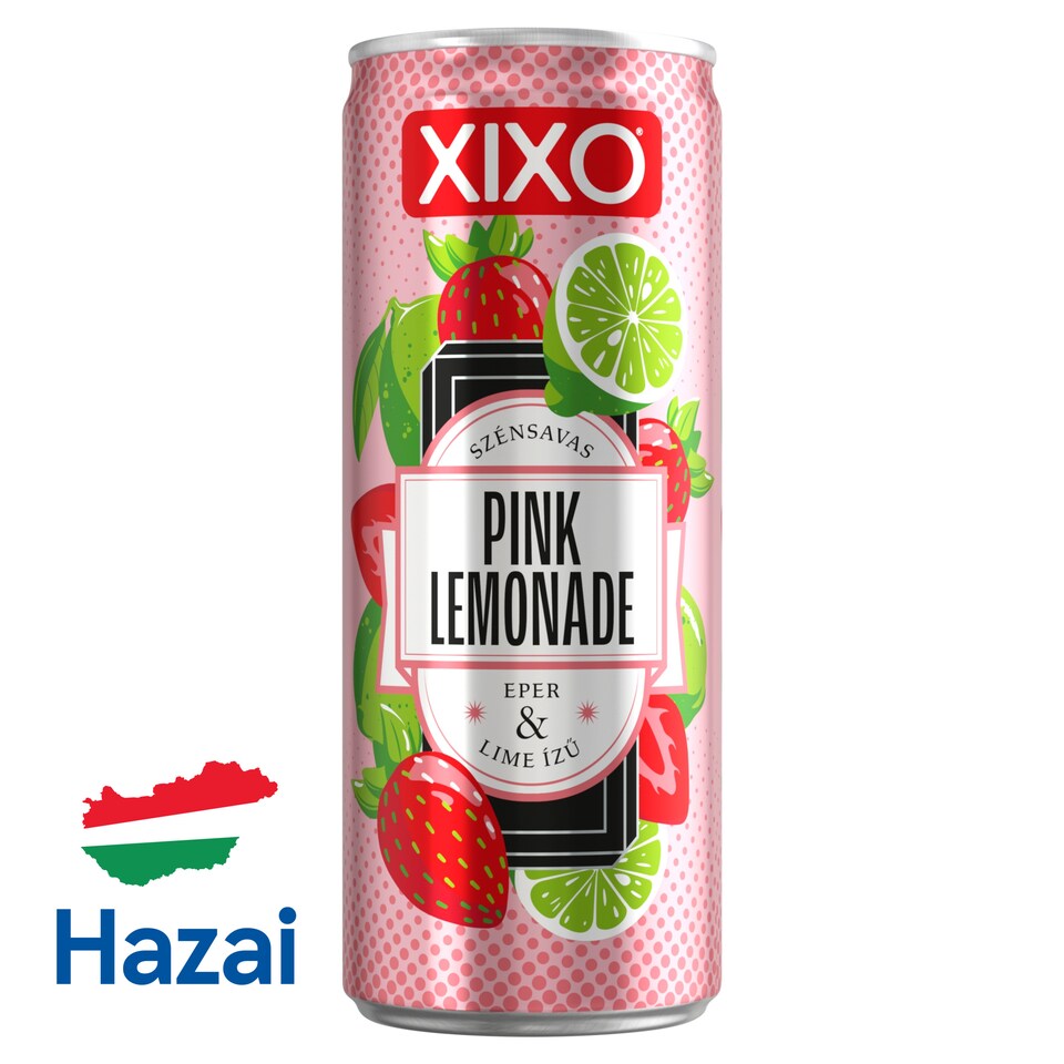 XIXO Pink Lemonade eper- és limeízű, szénsavas üdítőital cukorral és édesítőszerrel 250 ml