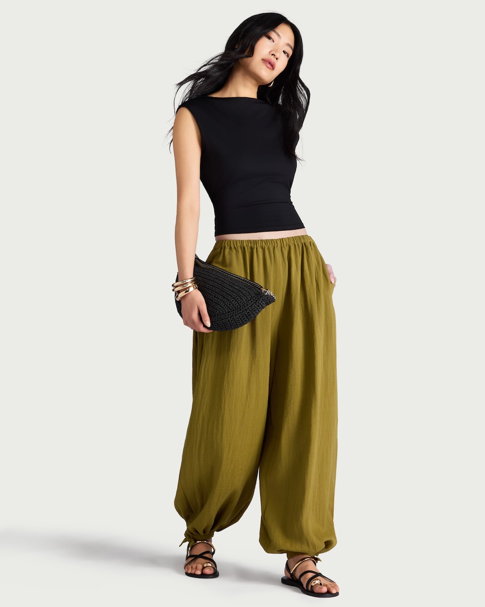 image 1 of The F&F Edit Tie Hem Balloon Trousers in Green